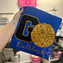 Load image into Gallery viewer, Custom Glitter Letter & Sequin Pom Pom Spirit Tee