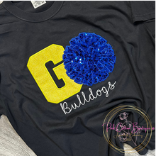 Load image into Gallery viewer, Custom Glitter Letter &amp; Sequin Pom Pom Spirit Tee
