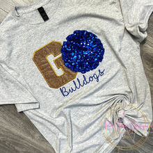 Load image into Gallery viewer, Custom Glitter Letter &amp; Sequin Pom Pom Spirit Tee
