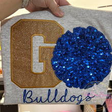 Load image into Gallery viewer, Custom Glitter Letter &amp; Sequin Pom Pom Spirit Tee
