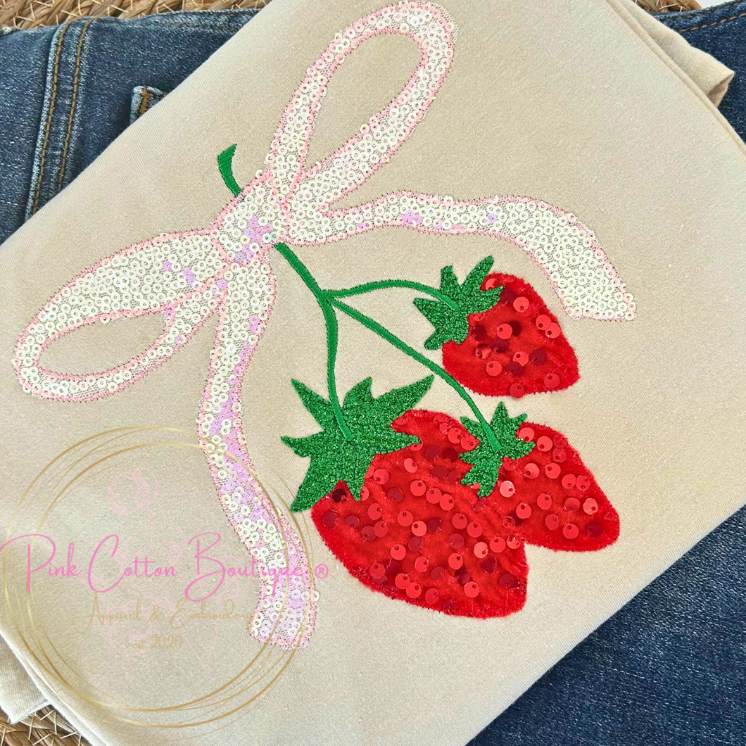 Strawberry Trio Embroidered Short Sleeve Shirt