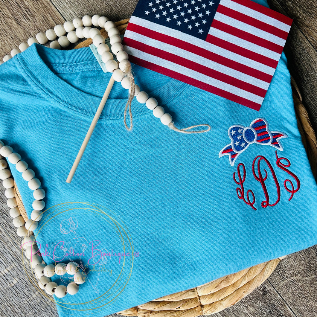 Patriotic Monogram and Bow Shirt