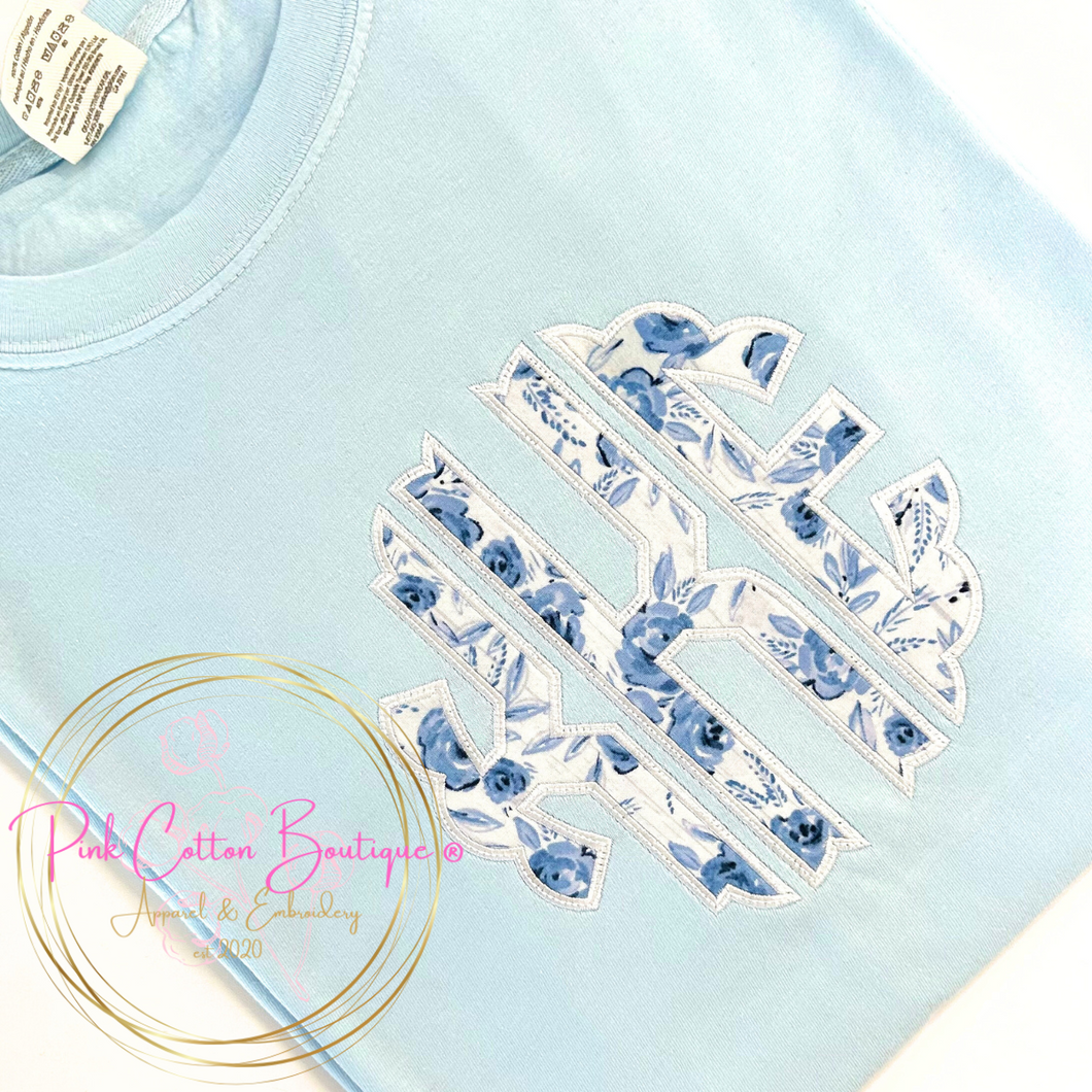 Light Blue Floral Monogram Shirt