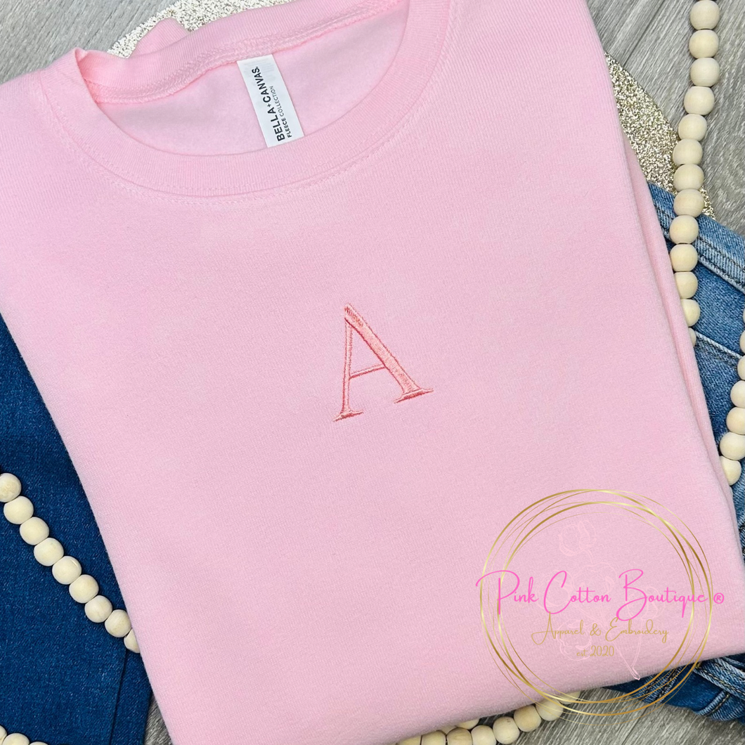 Single Initial Tone on Tone Embroidered Sweatshirt