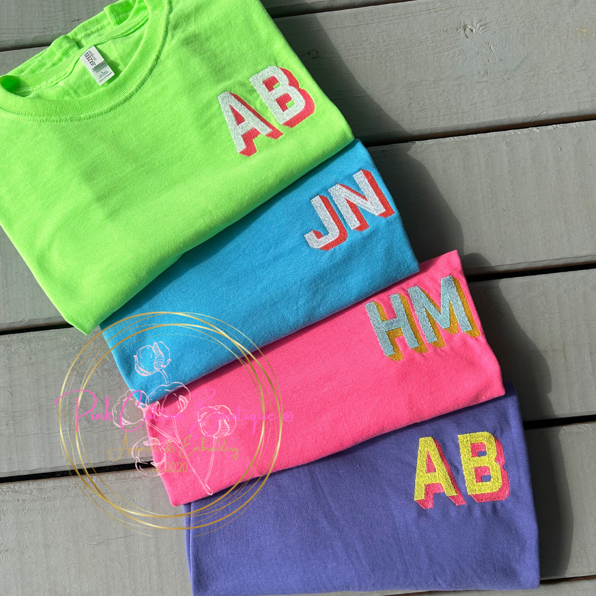 Neon Shadow Block Initial Shirt – Pink Cotton Boutique, LLC, image size:1200x1200