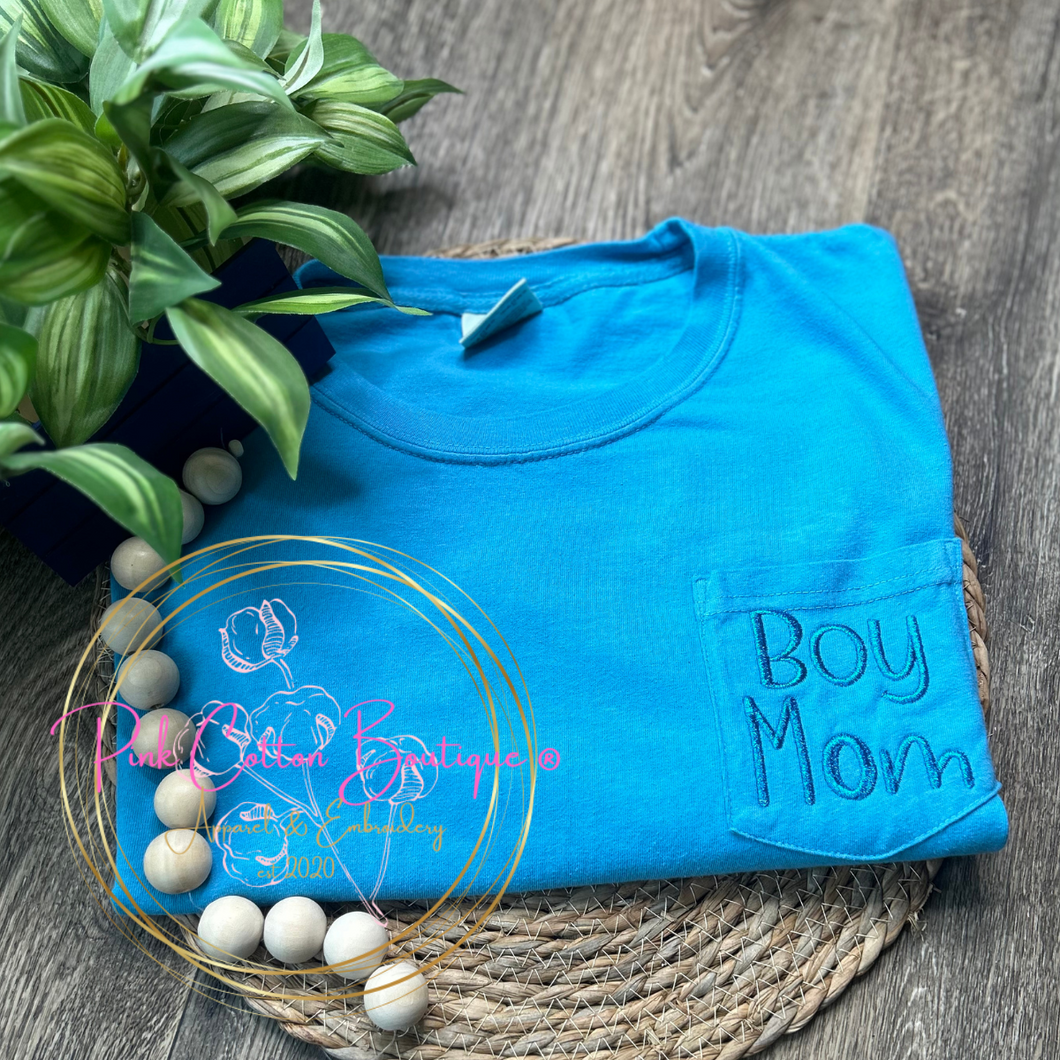 Boy Mom Embroidered Pocket T-Shirt